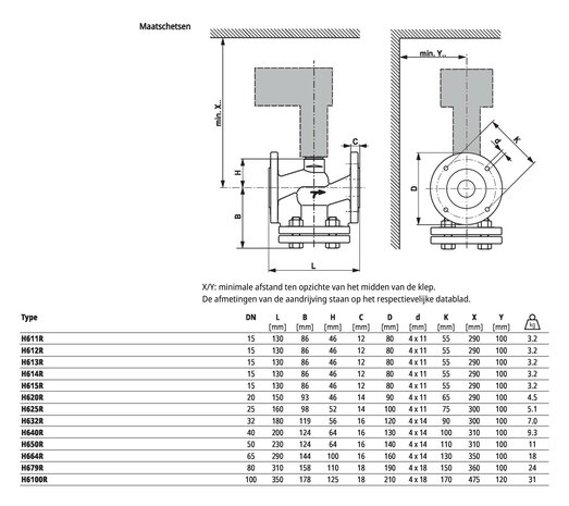 Maattekening Belimo H611R