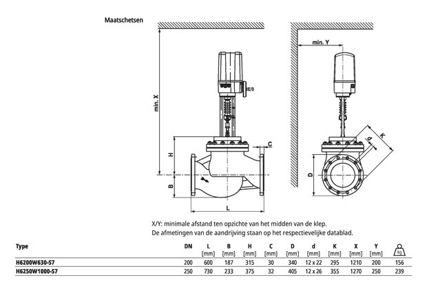 Maattekening Belimo H6200+GV12-24-SR-T