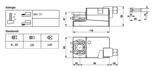 Maattekening Belimo LM230A-TP