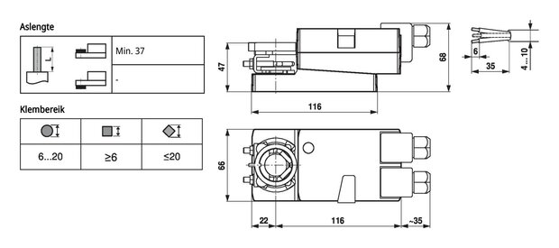 Maattekening Belimo LM230ASR-TP