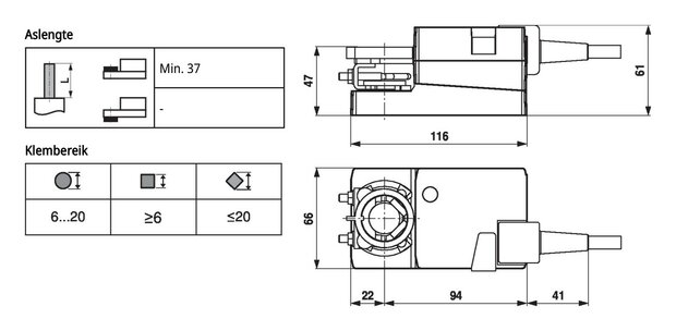 Maattekening Belimo LM24A
