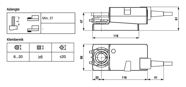Maattekening Belimo LM24A-KNX
