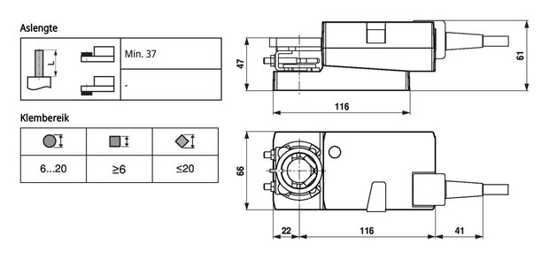 Maattekening Belimo LM24A-MOD