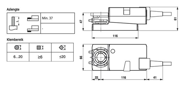 Maattekening Belimo LM24A-MP
