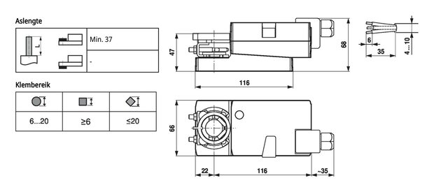 Maattekening Belimo LM24A-MP-TP