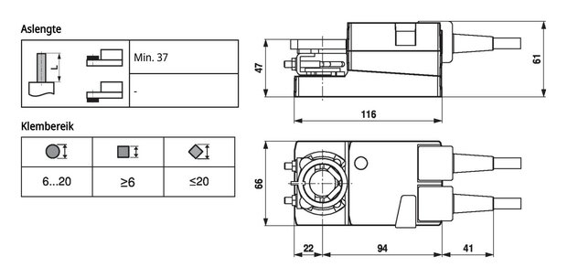 Maattekening Belimo LM24A-S