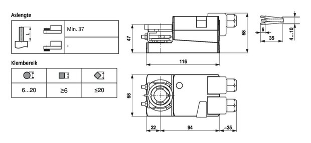 Maattekening Belimo LM24A-S-TP