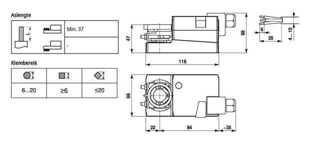 Maattekening Belimo LM24A-SR-TP