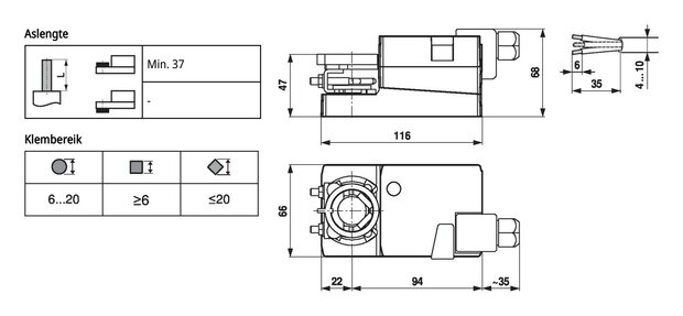 Maattekening Belimo LM24A-TP