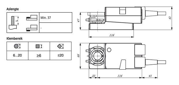 Maattekening Belimo LM72A