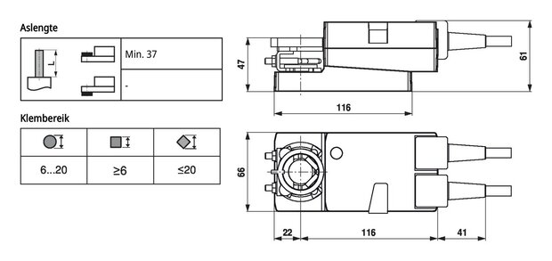 Maattekening Belimo LM72A-SR