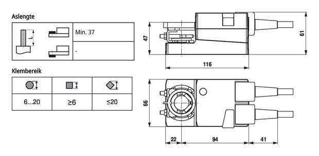 Maattekening Belimo LMC230A-S