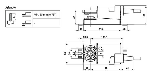 Maattekening Belimo LMC24A-F