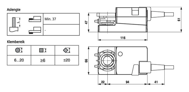 Maattekening Belimo LMC24A-SR