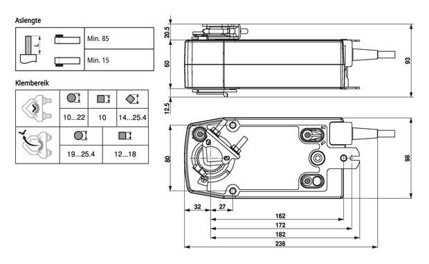 Maattekening Belimo NF24A-SR