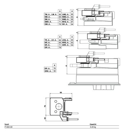 Maattekening Belimo P140A GR