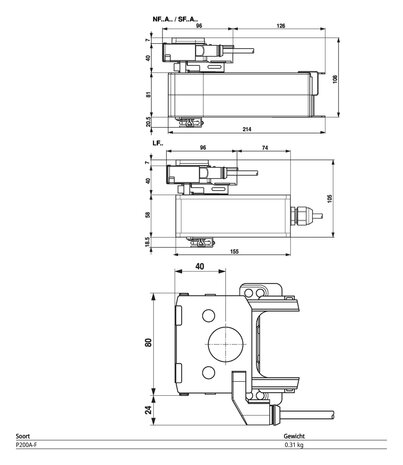 Maattekening Belimo P200A-F