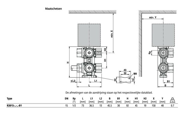 Maattekening Belimo R3015-P25-P4-B1