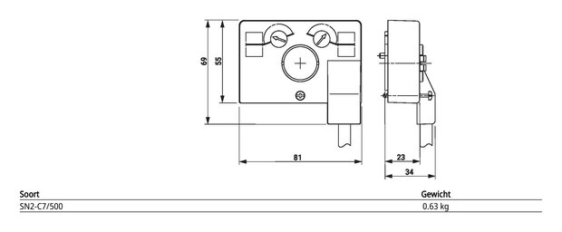 Maattekening Belimo SN2-C7/500