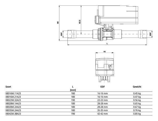 Maattekening Belimo X8016M.11A23