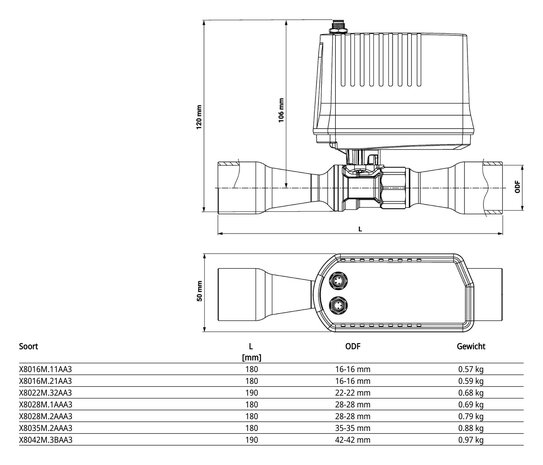 Maattekening Belimo X8016M.11AA3