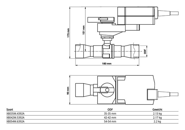 Maattekening Belimo X8054M.6392A