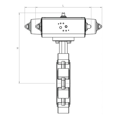 SG886KZ076 - Omal Kraven vlinderklep LUG DN250 - Pneumatisch SR - PN10 - RVS CF8M disc / liner EPDM wit - maattekening