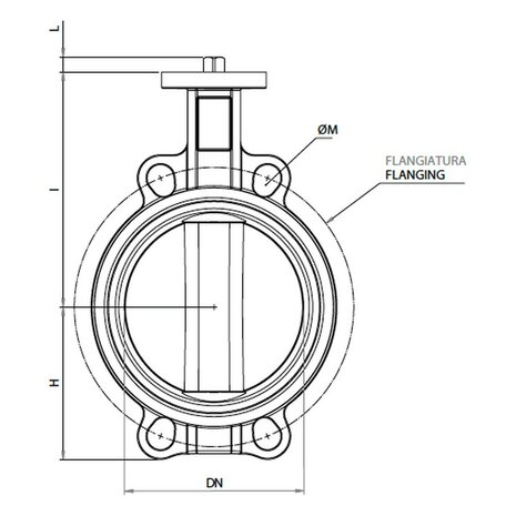 V877XN069 - Omal Kraven vlinderklep Wafer DN50 - Free Shaft - brons-aluminium disc / liner NBR - maattekening