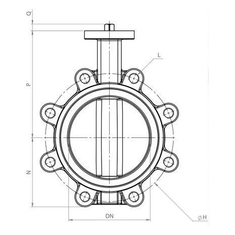 V885KN075 - Omal Kraven vlinderklep LUG DN200 - Free Shaft - PN10 - gietijzer disc / liner NBR - maattekening