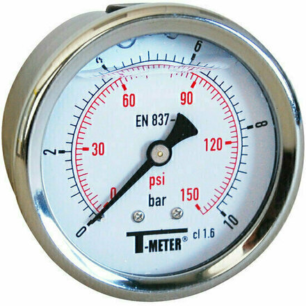 1623001 - Stainless steel pressure gauge 1623 glycerine-filled axial Ø63 BSP 1/4" class 1.6 -1/+1 bar