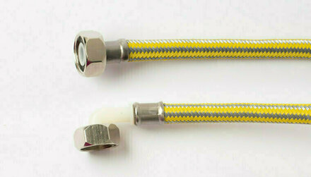 112199* - Flexibele wasmachineslang RVS DN10 3/4" binnendraad x 3/4" binnendraad haaks