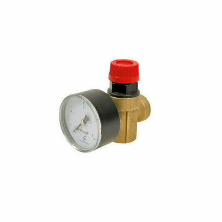 23132V - Messing veiligheidsklep (inline) DN15 3 bar binnendraad (F) met manometer