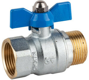 3036-02 - Ball valve 1/4" brass bi.x male thread. PN25 butterfly handle