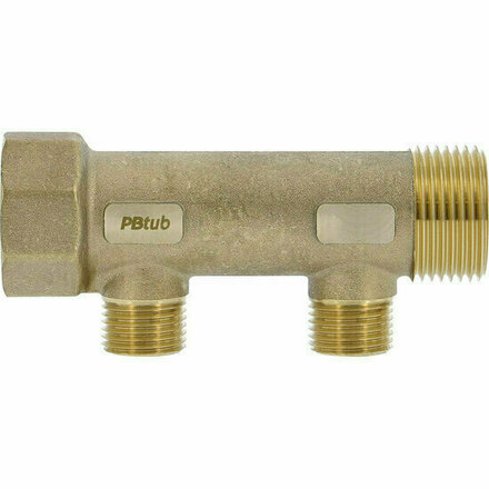 CCOMP102 - messing modulaire verdeler 1" buitendraad × binnendraad, 2 uitgangen