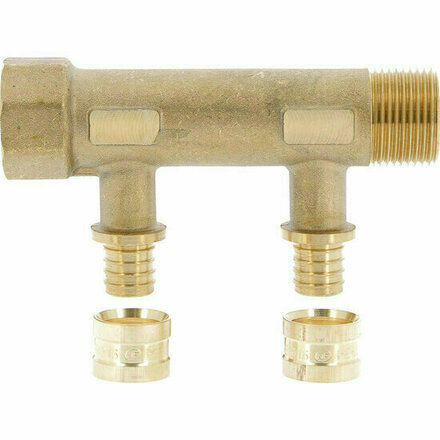 GCOL4212 - messing modulaire verdeler met geïntegreerde fittingen 3/4" voor PER-buis 10×12, 2 uitgangen, type SERTIGLISS