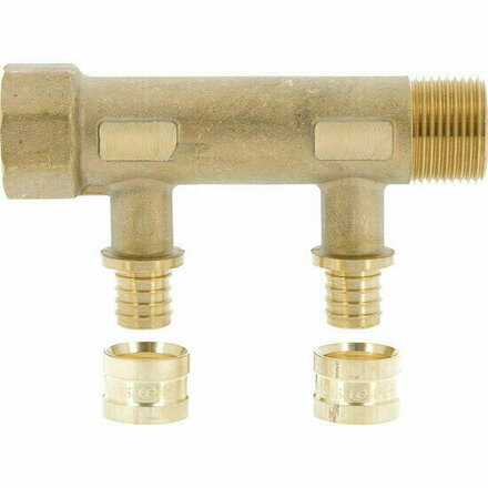 GCOL4216 - messing modulaire verdeler met geïntegreerde fittingen 3/4" voor PER-buis 13×16, 2 uitgangen, type SERTIGLISS