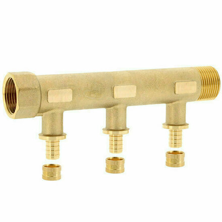 GCOL4316 - messing modulaire verdeler met geïntegreerde fittingen 3/4" voor PER-buis 13×16, 3 uitgangen, type SERTIGLISS