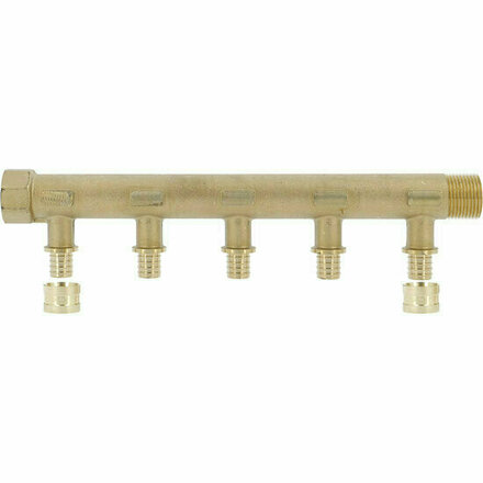GCOL4516 - messing modulaire verdeler met geïntegreerde fittingen 3/4" voor PER-buis 13×16, 5 uitgangen, type SERTIGLISS