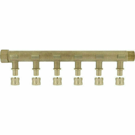 GCOL4616 - messing modulaire verdeler met geïntegreerde fittingen 3/4" voor PER-buis 13×16, 6 uitgangen, type SERTIGLISS