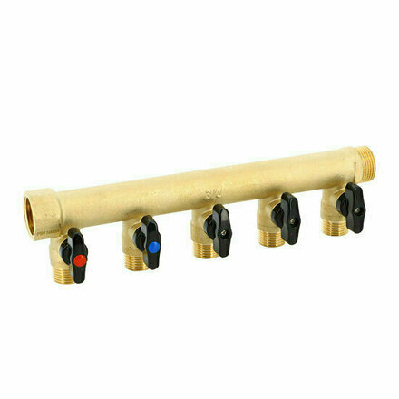 COLVE45 - messing sanitaire verdeler met geïntegreerde kranen 3/4", 5 uitgangen