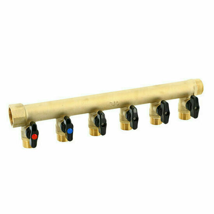 COLVE46 - messing sanitaire verdeler met geïntegreerde kranen 3/4", 6 uitgangen