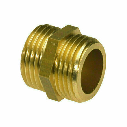 280G15G - Dubbele nippel 280G Messing 1/2" buitendraad met aanslag 14,5mm