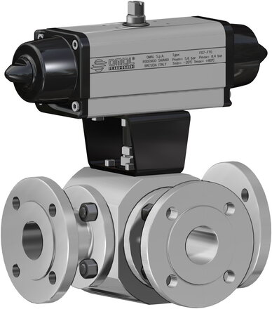ST308F03ABA0AEQNV000AFKA0 - Omal THOR 3-weg kogelkraan DN40 (1 1/2") T-port PN 16-40 RVS 316 - SR pneumatisch