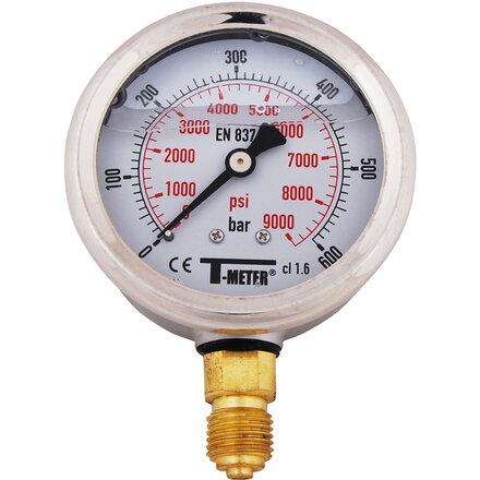 1613001 - Manometer 1613 RVS glycerinegevuld radiaal Ø63 BSPP 1/4" klasse 1,6 -1/+1 bar