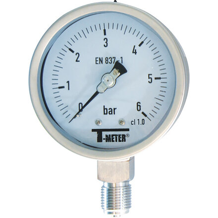 1617005 - Manometer 1617 RVS droog radiaal Ø100 BSPP 1/2" klasse 1 0/6 bar