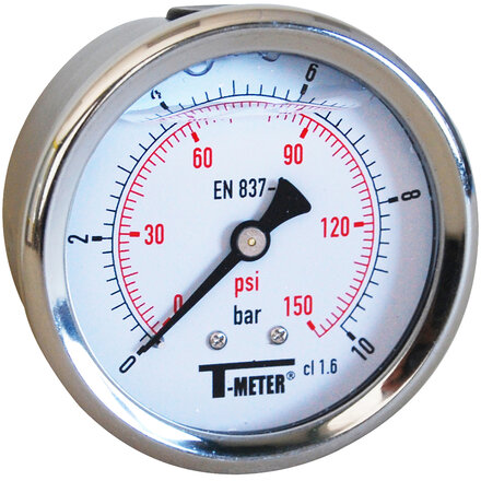 1623001 - Manometer 1623 RVS glycerinegevuld axiaal Ø63 BSPP 1/4" klasse 1,6 -1/+1 bar
