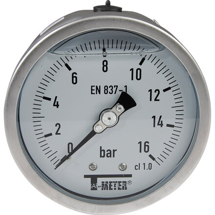 1628002 - Manometer 1628 RVS glycerinegevuld axiaal Ø100 BSPP 1/2" klasse 1 0/1,6 bar