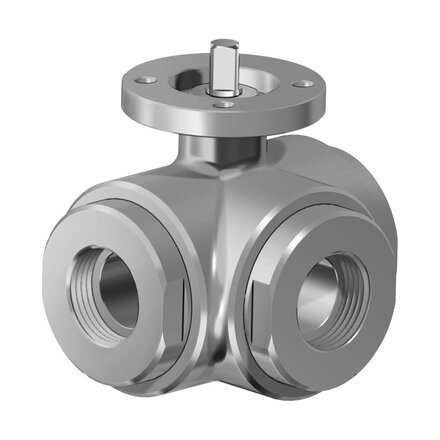 L451H407 - Omal 3-weg kogelkraan RVS item 451 L-poort DN32 (1¼") PN 40 RVS 316/316L - hand bediend BSPP