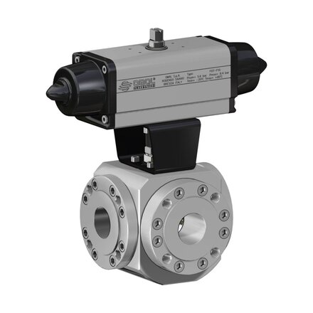 SM605101ABA0AAQNV000AFIA0 - Omal MAGNUM 3-wegs kogelkraan (T-port) DN20 (¾") ANSI 150 RVS 316/316L - SR actuator