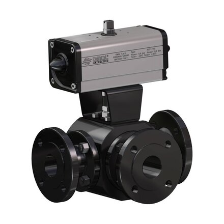 DT206F03CBA0AHQNV00BAFGA0 - Omal THOR 3-weg kogelkraan DN25 (1") L-port PN 16-40 Koolstofstaal (Carbon steel) A350 LF2 - DA pneumatisch